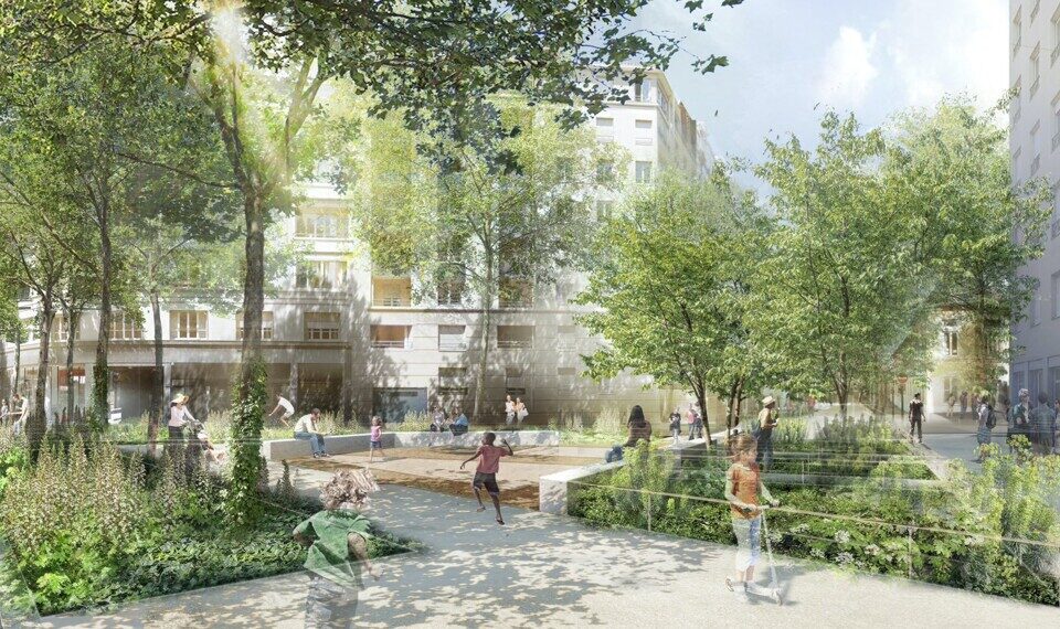 La place Jean-Marie Chavant dans le 7e arrondissement de Lyon va être végétalisée et transformée. (©Grand Lyon)